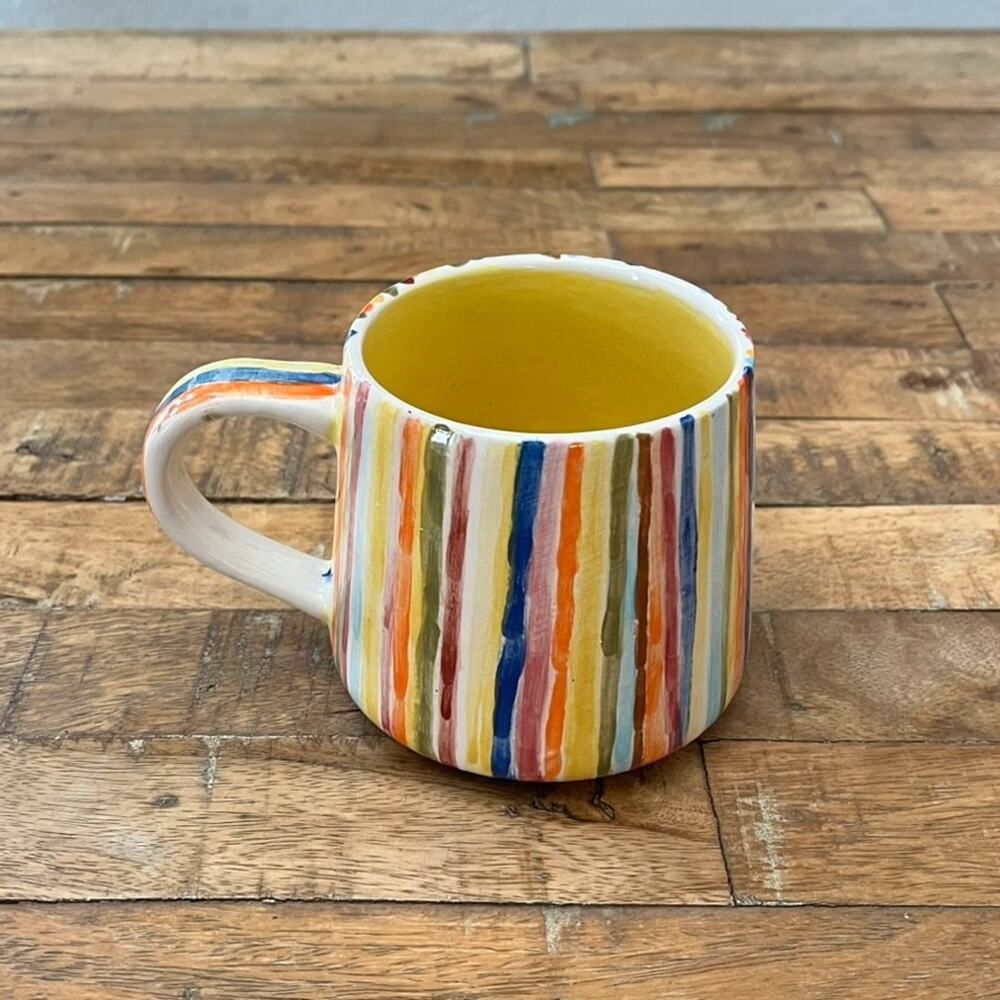 Handmade Ceramic Coffee Mug Rainbow Brush Strokes Design Artist Signed - Picture 3 of 12
